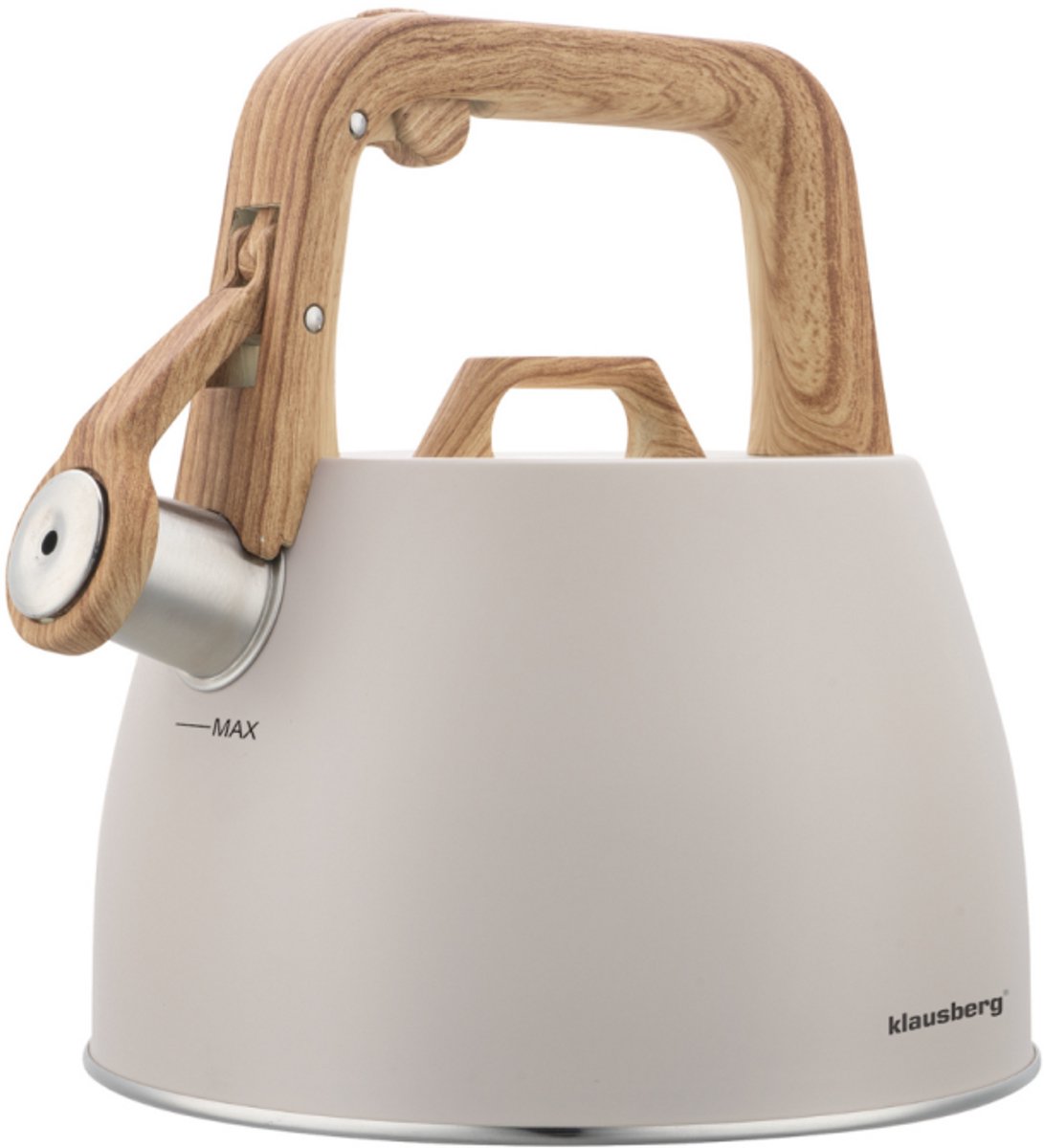 Klausberg 7917 - Bouilloire sifflante - 2,5 litres - Acier inoxydable - Beige - Poignée en bois
