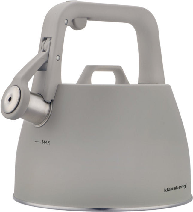 Klausberg 7916 - Fluitketel met fluit - 2.5 liter - RVS - Grijs