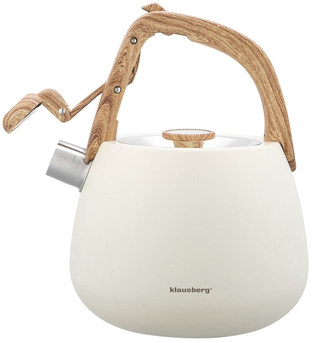 Klausberg 7775 - Bouilloire sifflante - 2,5 litres - Acier inoxydable - Crème / Beige avec poignée effet bois