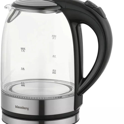 Klausberg KB7886 Elektrische Waterkoker - 1.7L, 1800W, Borosilicaatglas & RVS 304, LED Verlichting, 360° Draaibare Basis