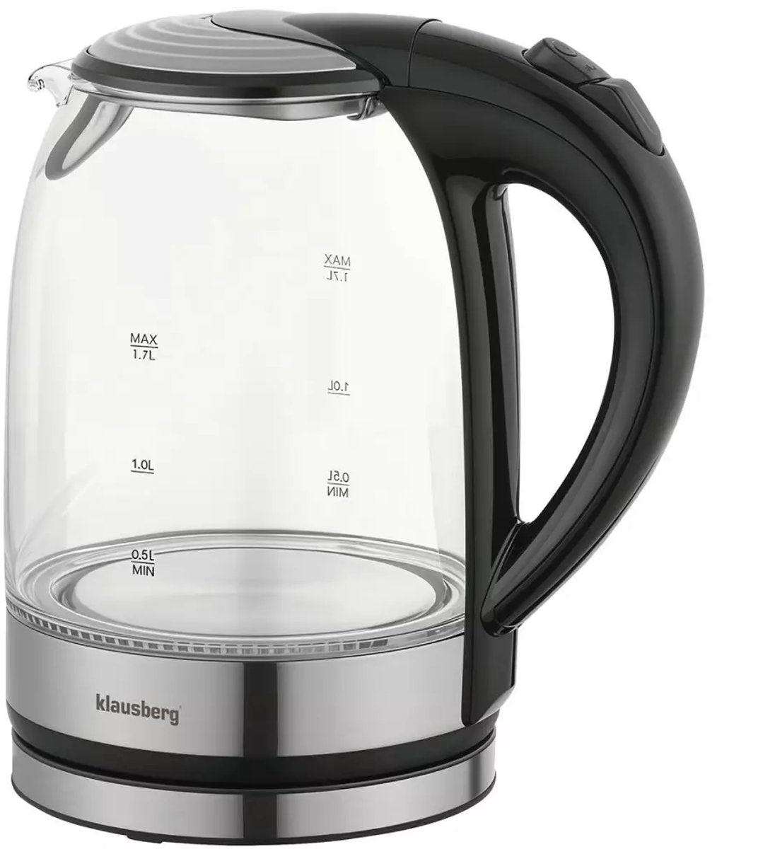 Bouilloire électrique Klausberg KB7886 - 1,7 L, 1800W, verre borosilicaté & acier inoxydable 304, éclairage LED, base rotative 360°