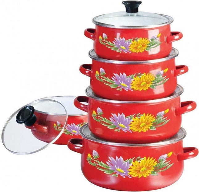 10 delige pannenset - emaille - rood