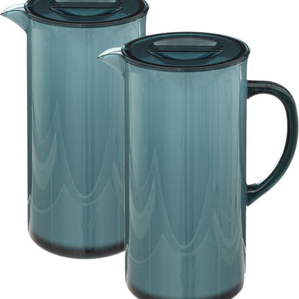 Set van 2x stuks sapkan/schenkkan karaffen met deksel 1950 ml blauw - Formaat: 18 x 10,5 x 25 cm - Materiaal: kunststof