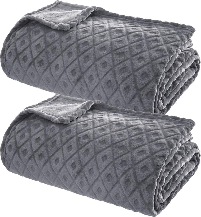 Atmosphera Plaid/bankdeken Monnet - 2x - betongrijs - 180 x 230 cm - polyester fleece - ruitmotief - bedsprei
