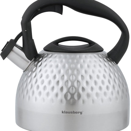Klausberg Waterkoker Fluitketel RVS 3.0 Liter (Zilver) - Voor Alle Hittebronnen (ook inductie) - Waterketel - Waterkoker