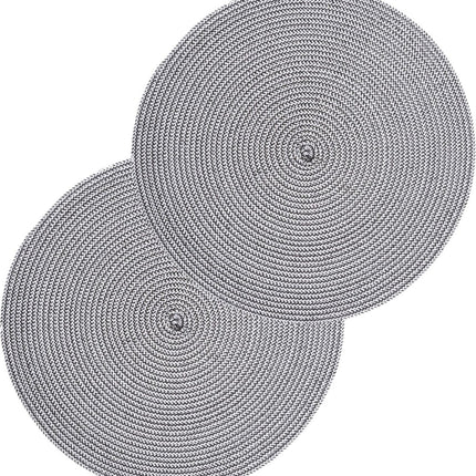 Secret de Gourmet ronde placemat - Set van 4x stuks - zwart/wit - gevlochten kunststof - Dia 38 cm - Onderleggers