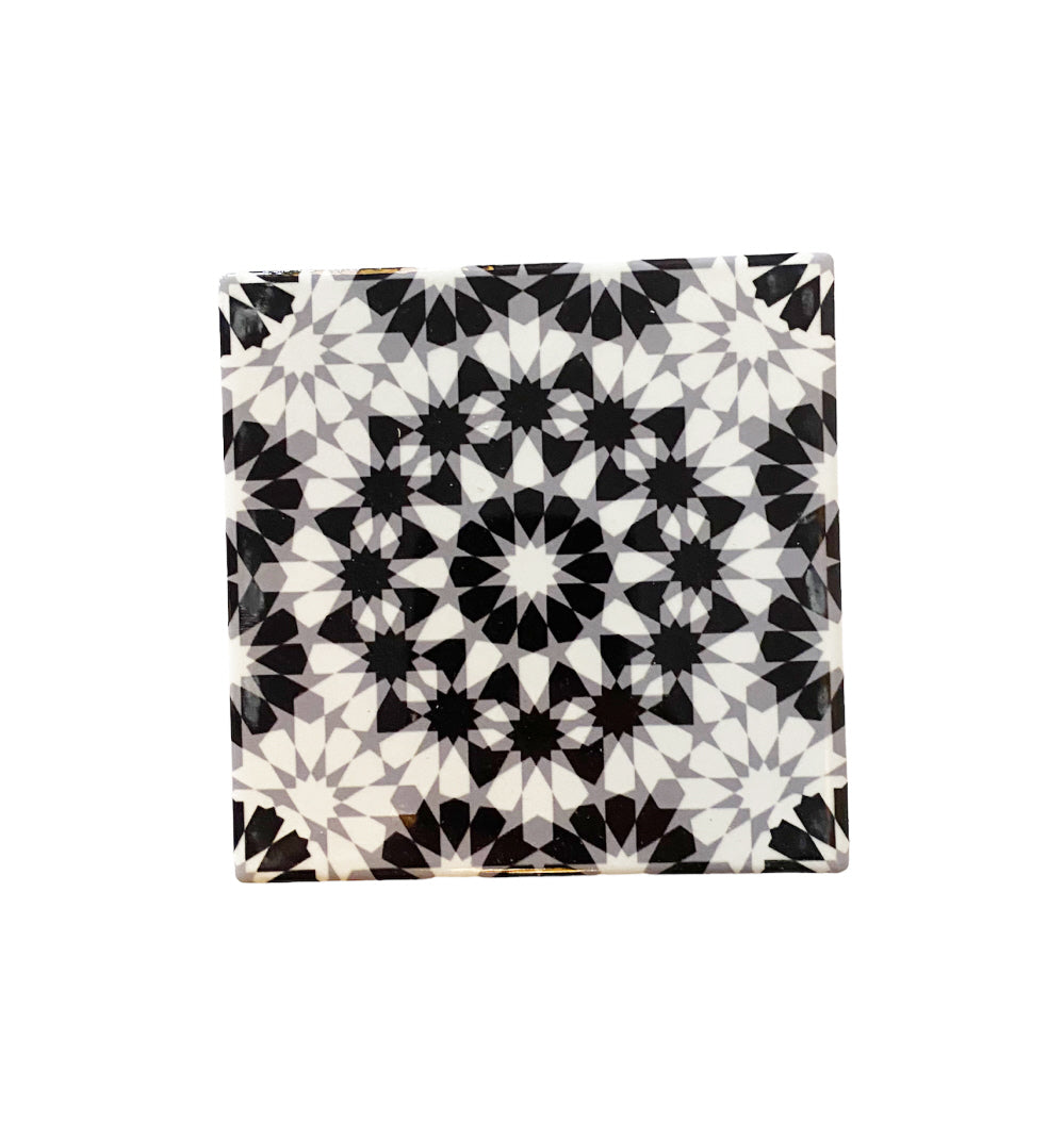 Dessous de verre en céramique orientale noir et blanc