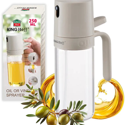 KINGHOFF KH-2005 Oliespray 250 ml – RVS & Glas Olie- en Azijnsprayer – Fijn Vernevelende Olie Sprayer – Beige