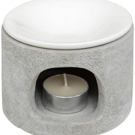 Geurbrander van Cement en Keramiek - Oliebrander met Kaarsverwarming - Diameter 11 cm, Hoogte 8 cm - Grijs