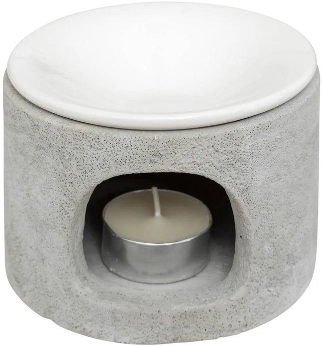 Geurbrander van Cement en Keramiek - Oliebrander met Kaarsverwarming - Diameter 11 cm, Hoogte 8 cm - Grijs