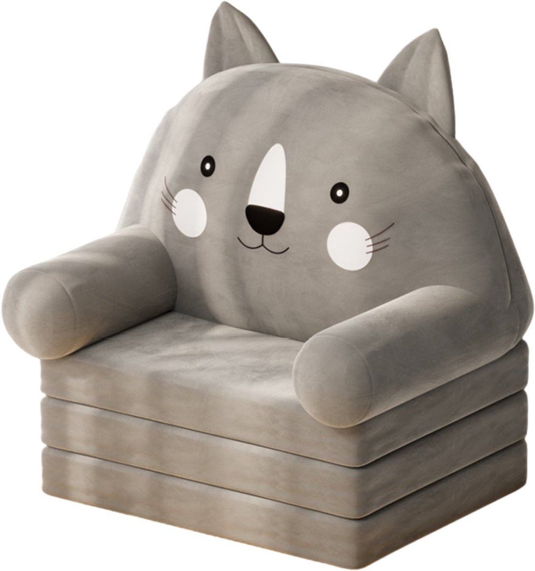 Kinderstuhl Katze 3-in-1 - Faltbarer Kinderfauteuil aus Plüsch - Verstellbarer Lounger für Kinderzimmer - Grau - Kindersessel - Kindersofa - Ausziehbar - Schlafsofa - 120cm