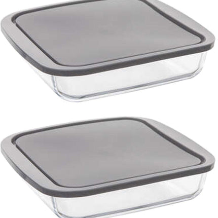 5Five Ovenschaal van borosilicaat glas met deksel - 2x - vierkant - 1.8 Liter - 22 x 22 x 5 cm