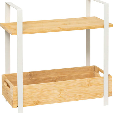 5Five Ordera Opbergbal met plank bamboe - 2 niveau's - 30x14x30cm - Wit/Beige