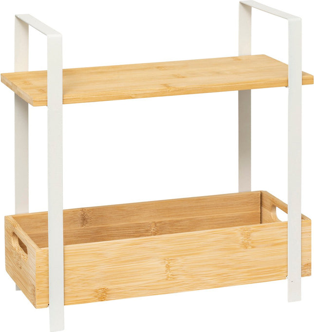 5Five Ordera Opbergbal met plank bamboe - 2 niveau's - 30x14x30cm - Wit/Beige