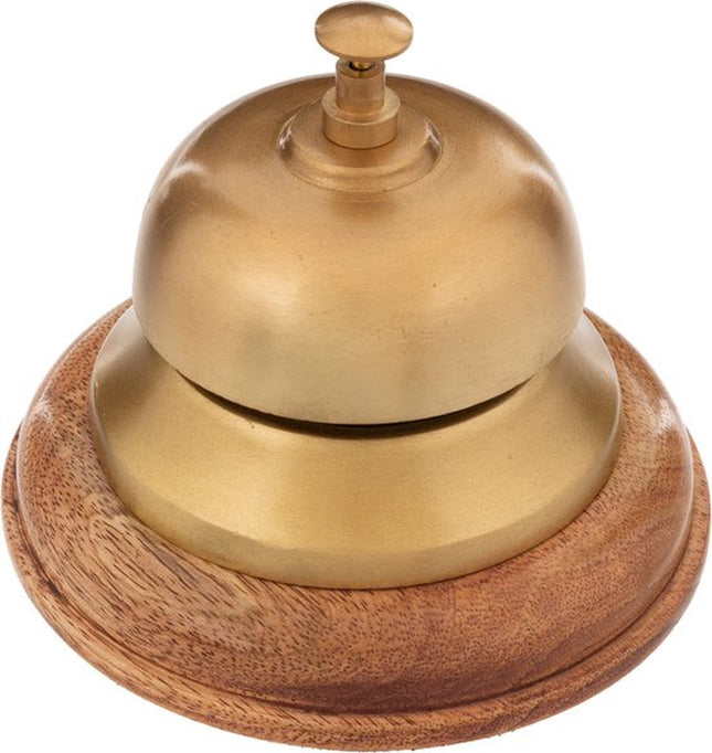 Atmosphera Kids receptiebel, goud – grote tafelbel met voet van mangohout