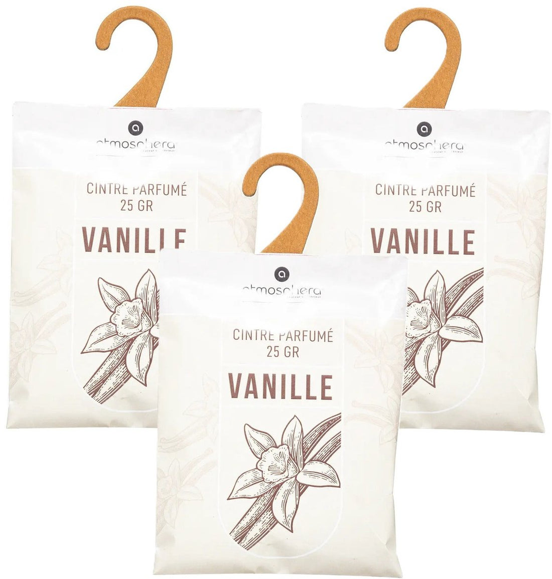 Sachets parfumés Atmosphera Vanille - 12x - avec crochet - diffuseur de parfum/désodorisant