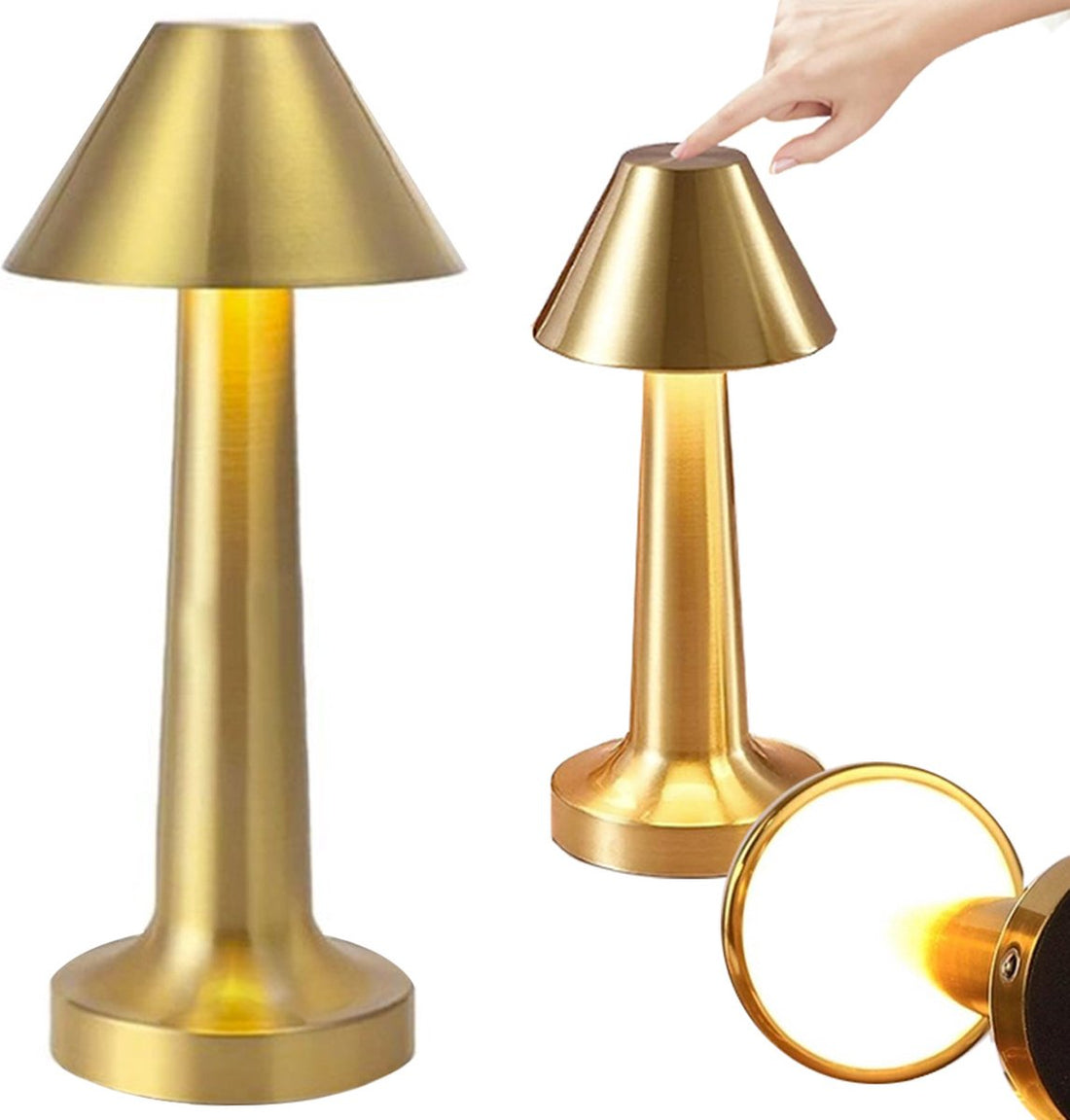Battery-operated table lamp - Rechargeable and dimmable - Touch control - Modern touch lamp - Wireless night lamp - Rechargeable night lamp - Gold