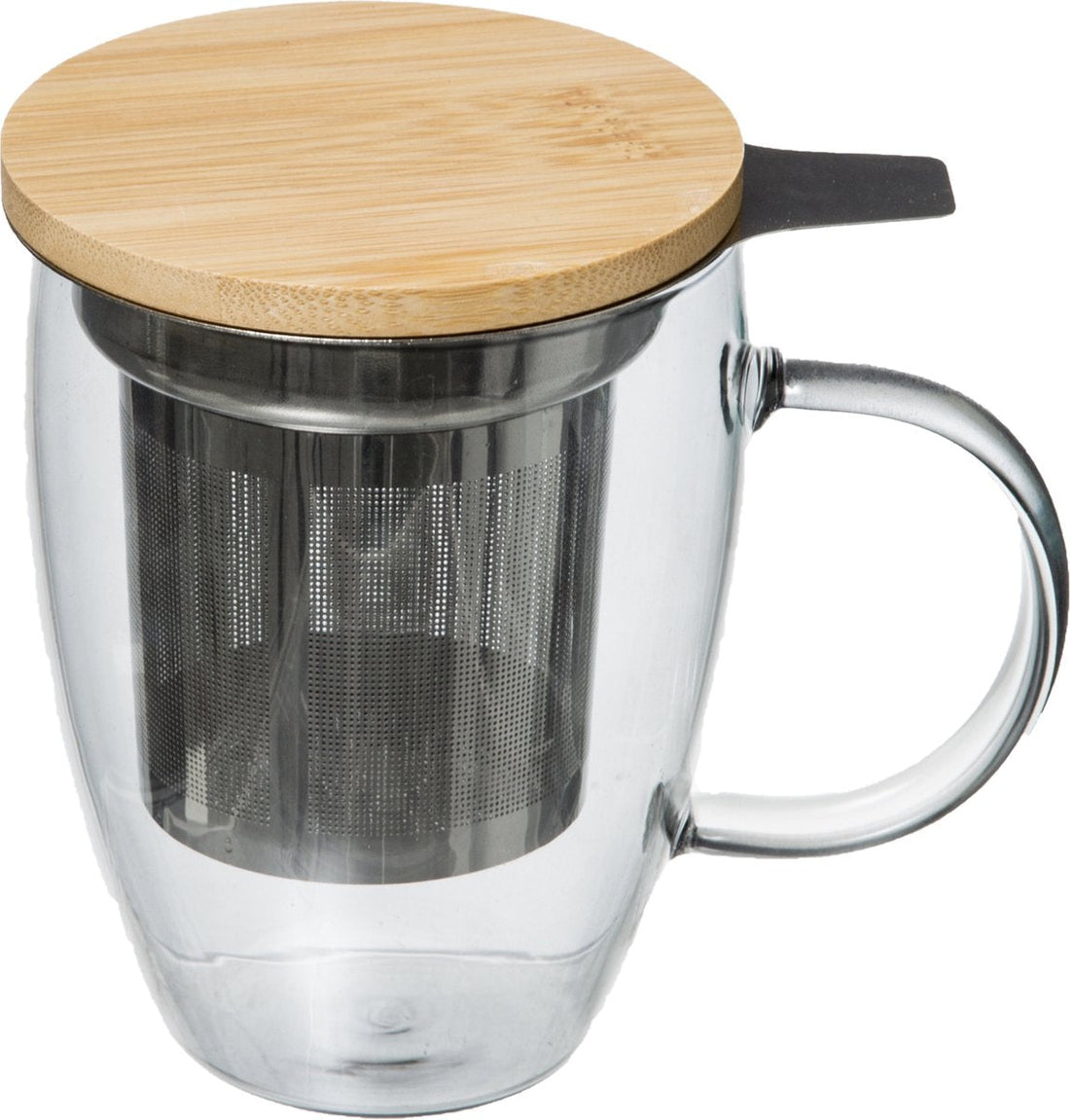 5Five Arha Tea mug with filter - Tea cup - With bamboo lid - Glass cup with handle