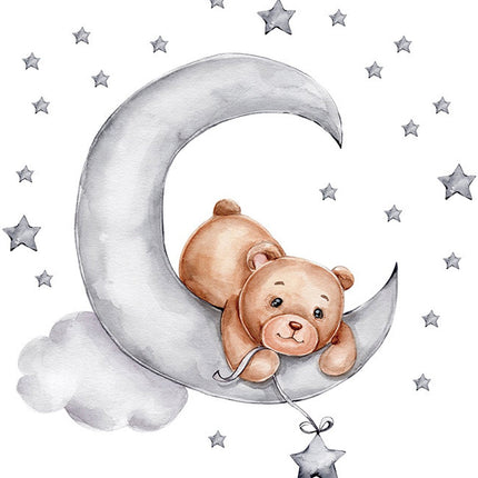 Sipo Wandsticker Beer op de Maan - Zelfklevende Ruimte Muurdecoratie voor Kinderkamer - 60x62 cm - Space Wandsticker voor Babykamer en Peuterruimte