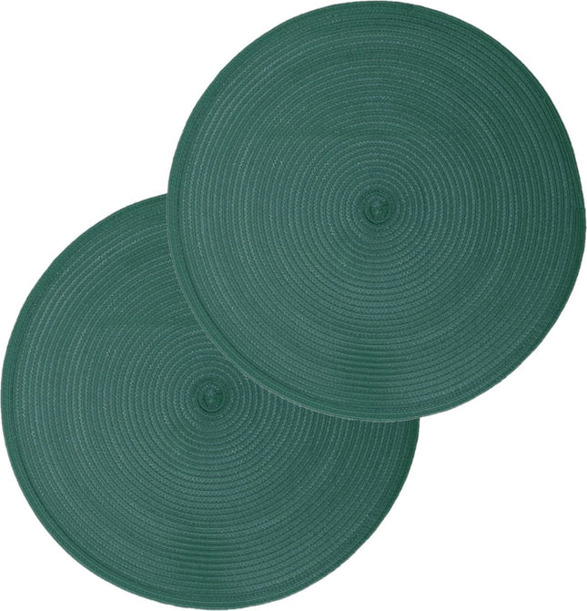 Secret de Gourmet ronde placemat - Set van 12x stuks - emerald groen - gevlochten kunststof - Dia 38 cm - Onderleggers