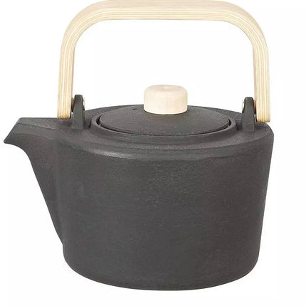 Kinghoff Gietijzeren Theepot met Filter - 1,3 Liter, Zwart, Houten Handvat en Dekselknop, Hoogwaardig RVS Filter, Traditioneel Design