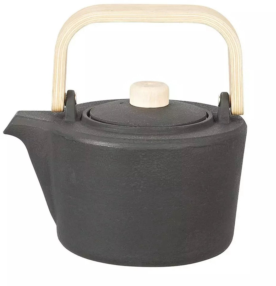 Kinghoff gietijzeren theepot met rvs-filter – 1,3 liter, zwart met hout
