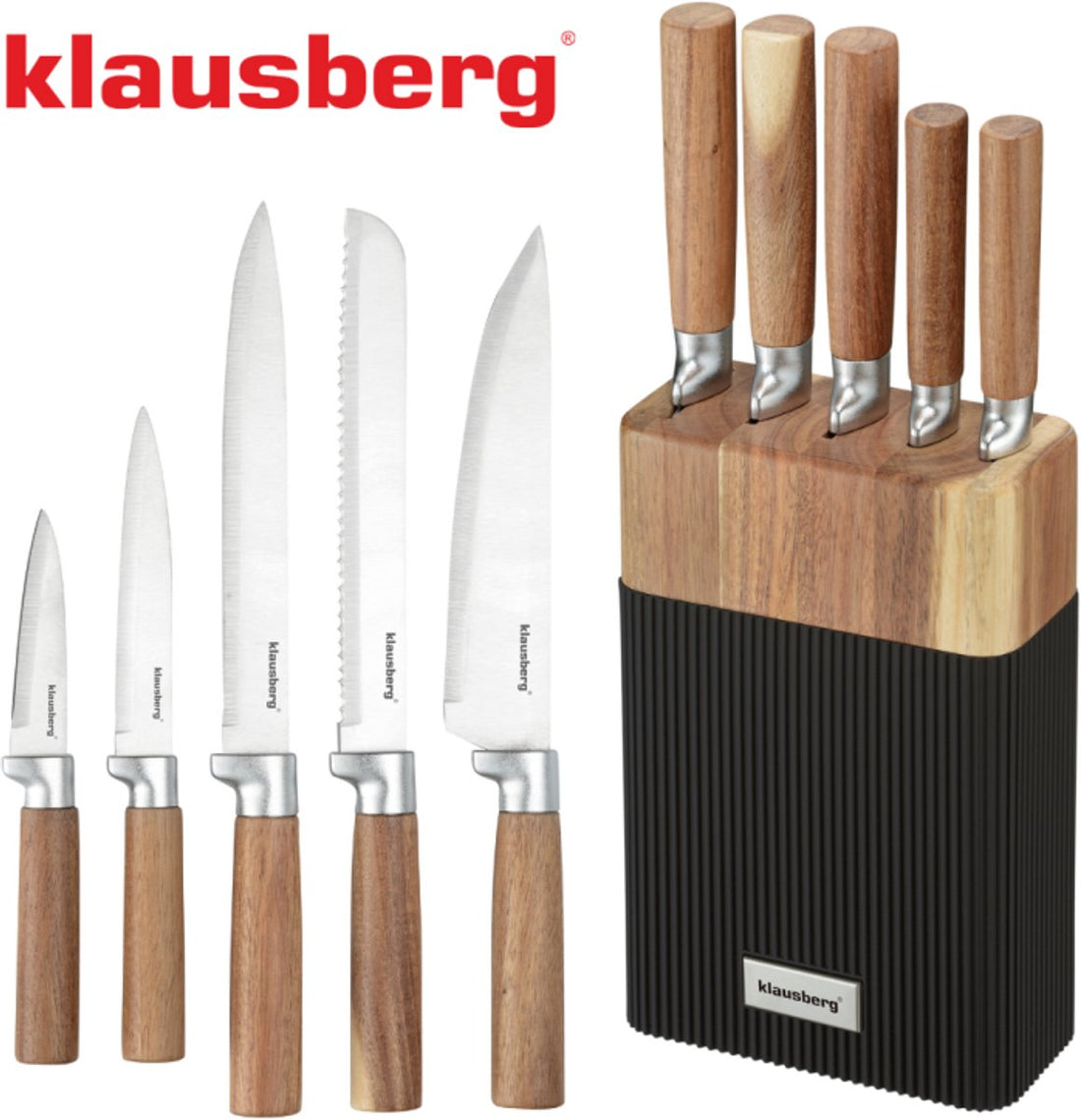 Klausberg KB-7981 messenset 6-delig – messenblok met 5 messen, acaciahout – foto 2