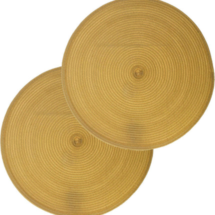 Secret de Gourmet ronde placemat - Set van 12x stuks - geel - gevlochten kunststof - Dia 38 cm - Onderleggers