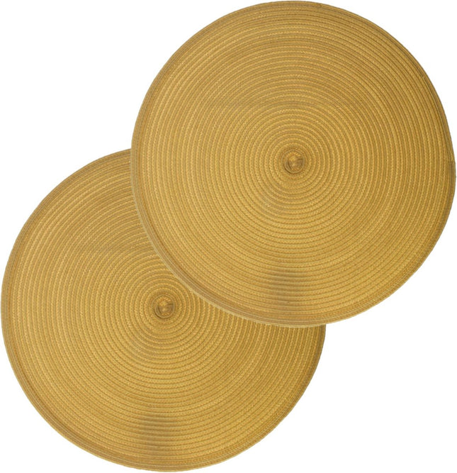 Secret de Gourmet ronde placemat - Set van 8x stuks - geel - gevlochten kunststof - Dia 38 cm - Onderleggers
