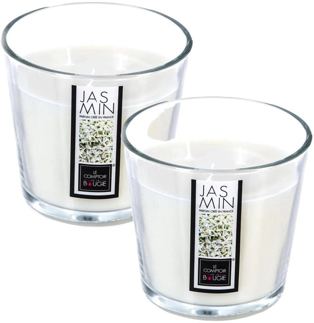 Atmosphera Candles Geurkaars - 2x - in glas - jasmijn aroma - 40 branduren - 13 x 12 cm - woondecoratie - geurkaarsen