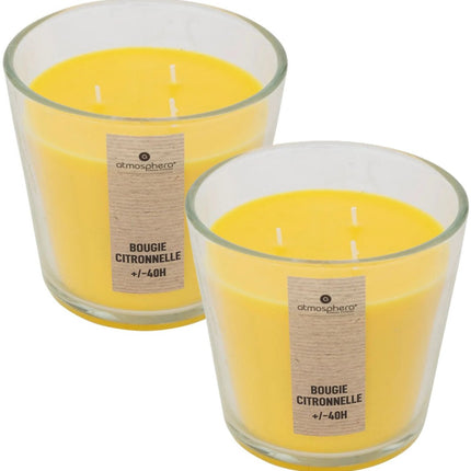 Atmosphera Candles Geurkaars - 2x - in glas - citronella aroma - 40 branduren - 13 x 12 cm - woondecoratie - geurkaarsen