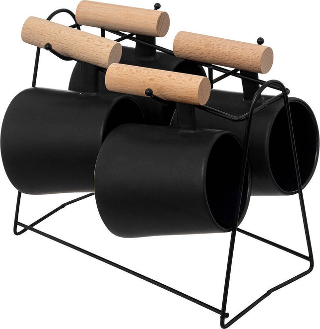 Zwarte koffiekopjes op standaard TRIBECART, 4 stuks, 220 ml