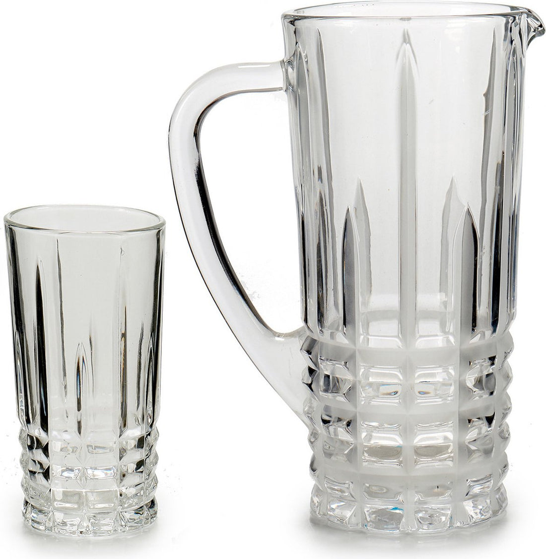 Glass pitcher / carafe 1 liter 25 x 16 cm with 6 drinking glasses of 250 ml - Juice jug / water pitcher and water glasses