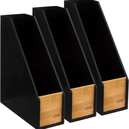 5Five lectuurbak/tijdschriften cassette - 3x - zwart/bruin - B9 x D25 x H30 cm - hout
