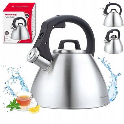 KLAUSBERG KB-7951 Fluitketel 2,5 L – RVS – Soft-Touch Handgreep – Inductie – Zilver