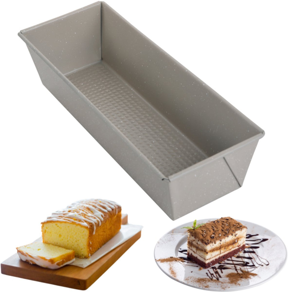 KINGHoff Moule de Cuisson 31 cm - Moule à Pain de Mie pour Gâteaux et Pains - Acier Carbone avec Revêtement Antiadhésif - Résistant au Four jusqu'à 220°C - Moule Marbre Beige KH-1972