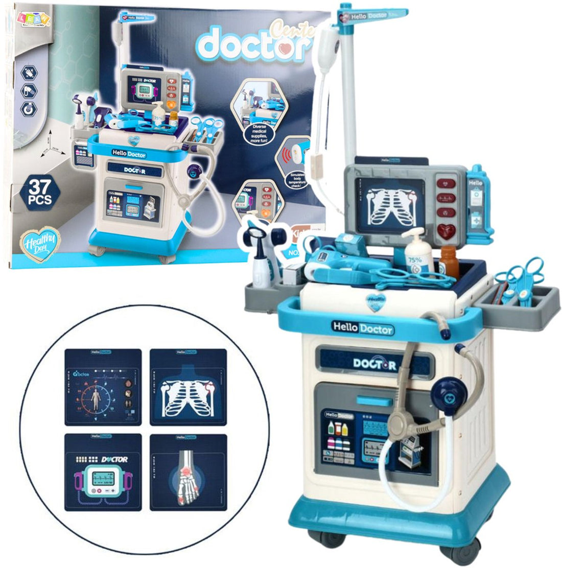Arztkoffer 37 Teile - Medizinischer Wagen für Kinder mit Licht und Ton - Großer Arzttaschen Rollenspielzeug - Komplettes Krankenhaus Spielset - Arztset - Kinderspielzeug - Arzttisch - Ärztetisch
