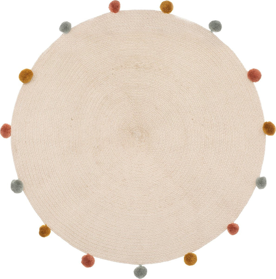 Atmosphera Kids kindervloerkleed Harlekijn – rond, beige met pompons, Ø 90 cm