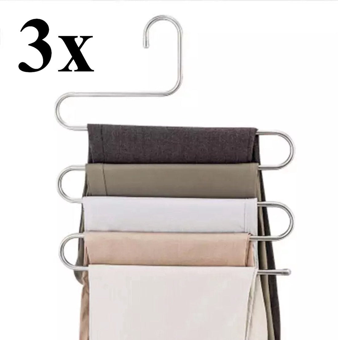 Set of 3 pieces - 5-in-1 Clothes Hanger or Trouser Hanger – Stainless Steel Hanger – Clothes Hangers