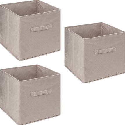 5Five Opbergmand/kastmandje - 3x - Beige - 31 x 31 x 31 cm - 29 liter - Vakkenkast manden - Stof met versterkte bodem - Opvouwbaar