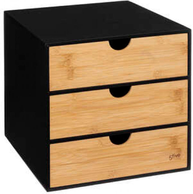 Bamboe kabinet met 3 lades - Bamboe opbergbox - Bamboe opbergkast 3 lades - A4 Formaat 25 x 31 x 25 cm - Zwart