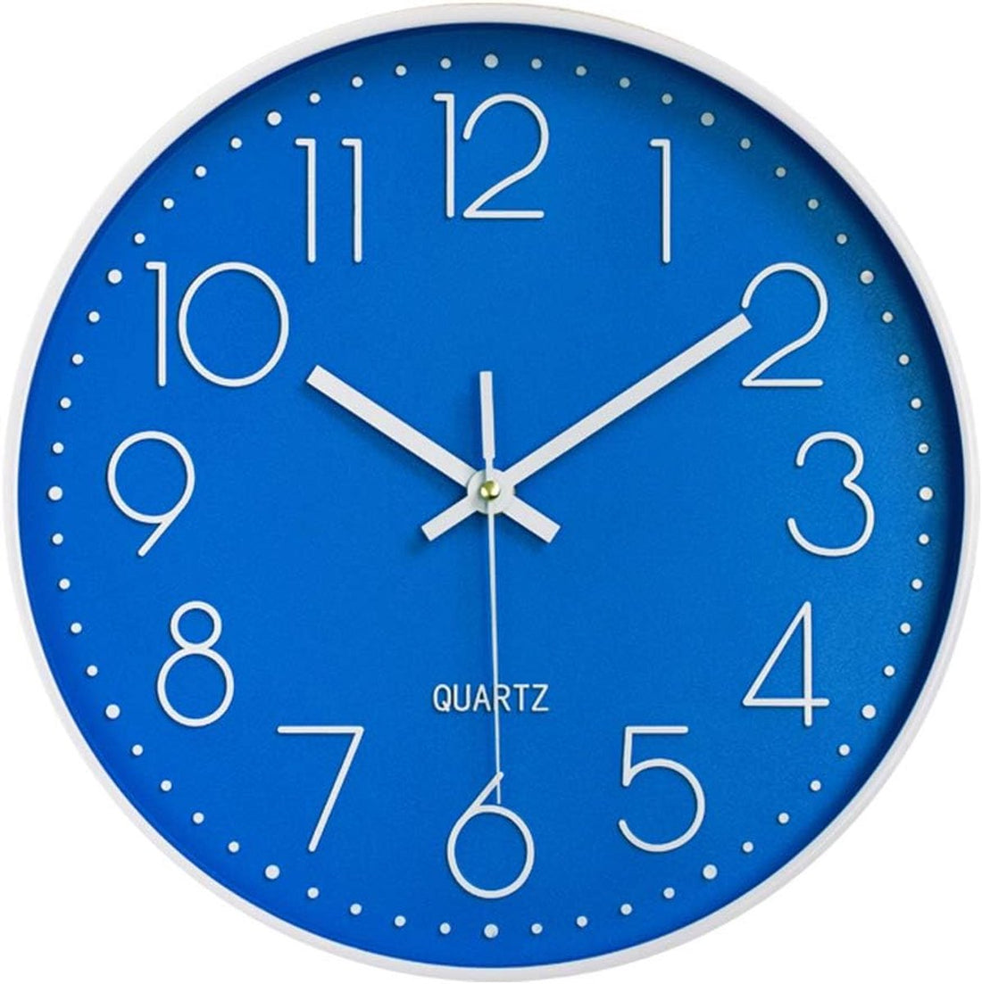 Geräuschlose Wanduhr, 30 cm – Moderne runde Uhr in blau-weißem Kontrast – Batteriebetriebenes Quarzwerk für lautlosen Betrieb – Frische Küchenuhr für jeden Wohnraum