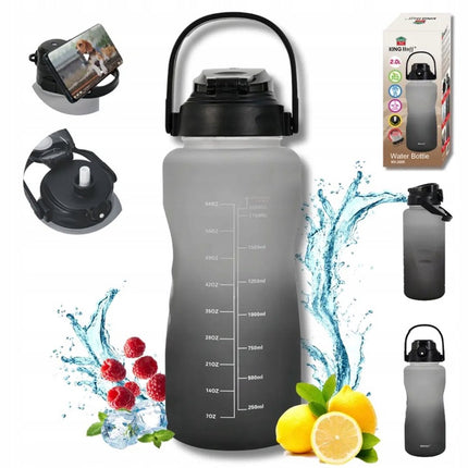 KINGHoff Waterfles 2L met Rietje & Veiligheidslock – BPA-vrij, Lekvrij, One Press Open - drinkfles -bidon