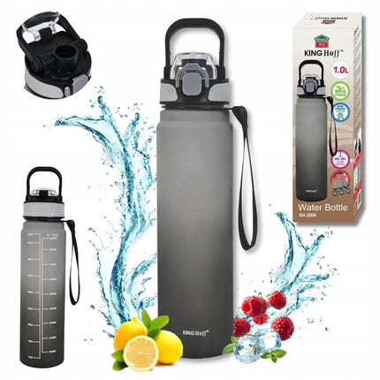 KINGHoff Waterfles 1L met Veiligheidslock – BPA-vrij & Lekvrij – Sportfles - Motivatie Waterfles -bidon