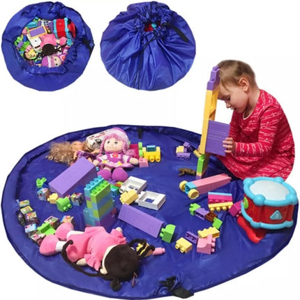 Kruzzel Speelmat-Tas - Eenvoudig Speelgoed Opruimen - Blauw, 150 cm Diameter