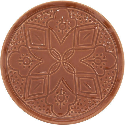 Set van 4 Dessertborden Terracotta 20 cm - Aardewerk Bordjes met Bloemopdruk - Schoteltjes - Taartbordjes -