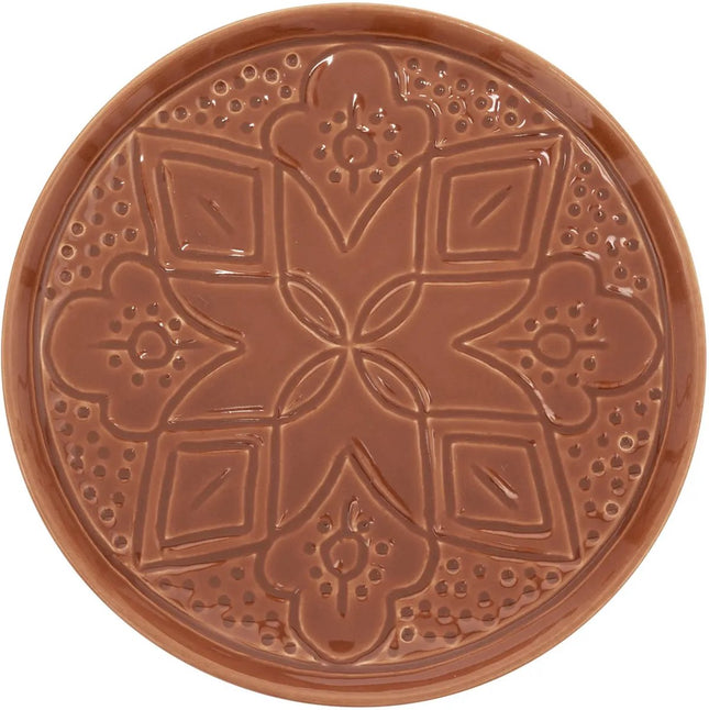 Set van 4 Dessertborden Terracotta 20 cm - Aardewerk Bordjes met Bloemopdruk - Schoteltjes - Taartbordjes -