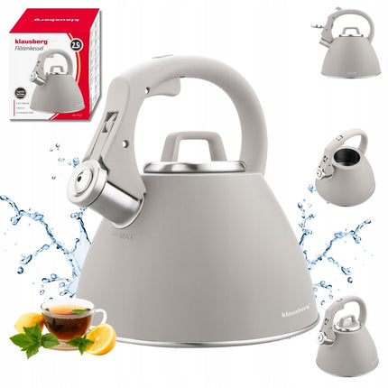 KLAUSBERG KB-7953 Fluitketel 2,5 L – Latte Beige Mat – RVS – Soft-Touch – Inductie – Met Fluit