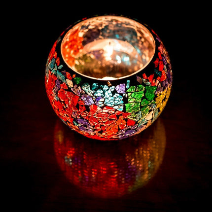 Mediteraanse waxinehouder crackled glass - bol multi-colour