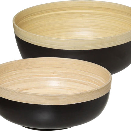 5Five - serveerschalen/saladeschalen - 2 stuks - zwart - bamboe - rond